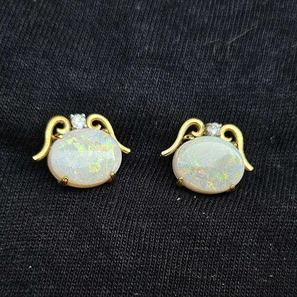 Vintage Opal 14k Diamong Chip Earrings - Picture 1 of 6